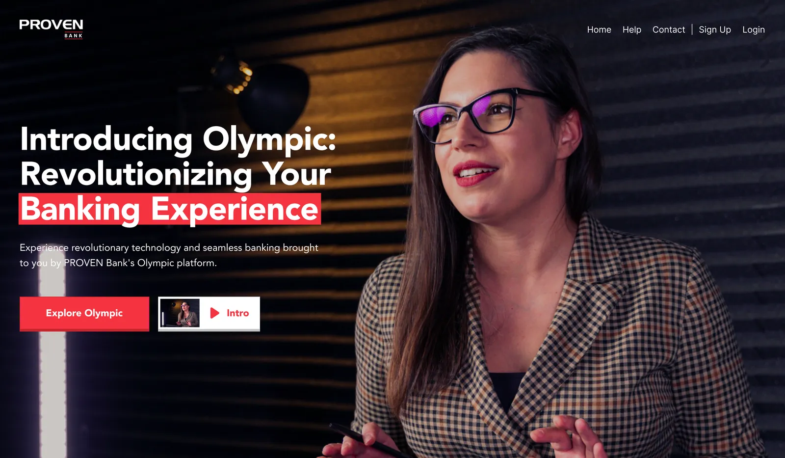 Landing page for Olympic by PROVEN Bank, with a red highlighted headline.